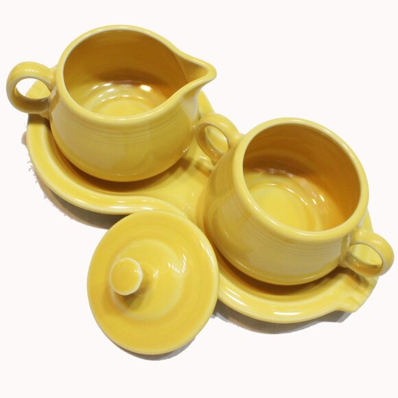 Fiestaware Yellow 4 Piece Cream & Sugar Set USA - Picture 2 of 6